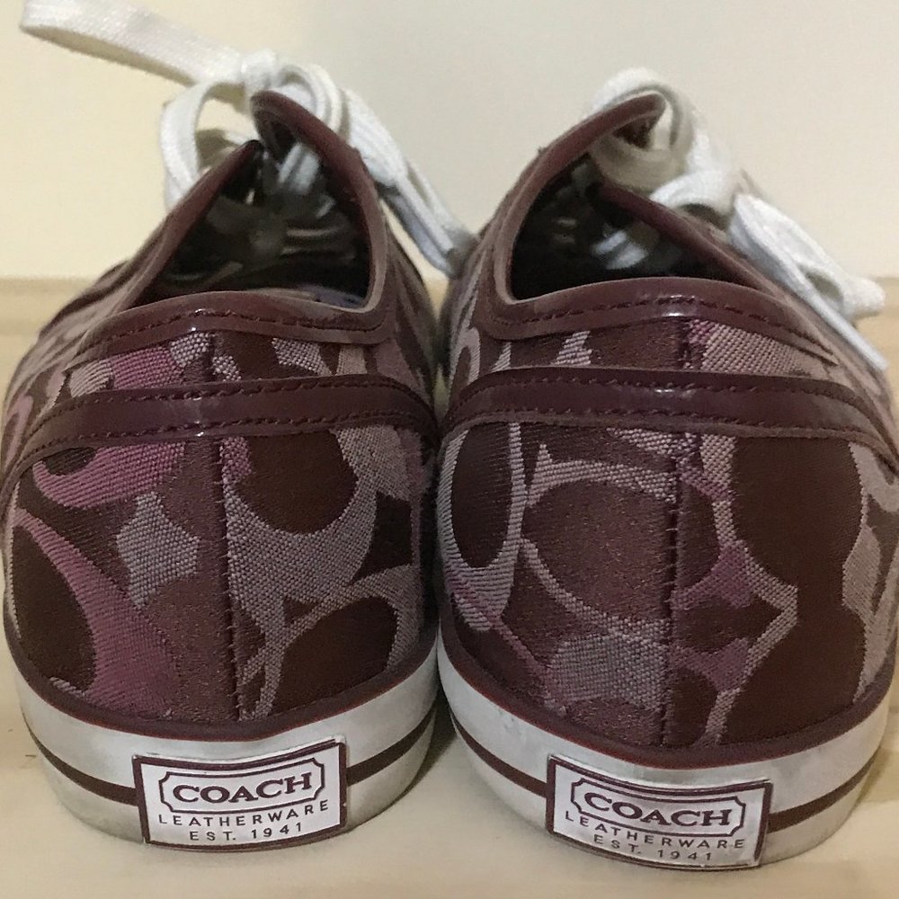 Coach Burgundy/Maroon Logo Lace-Up Sneakers - Picture 4 of 6